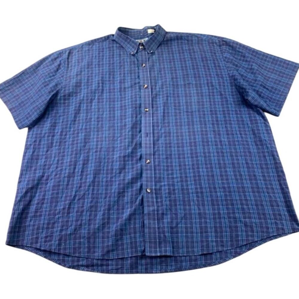 Ely Casuals Plaid Button Down Shirt Men 4XLT Blue‎ Plaid Short Sleeve Western